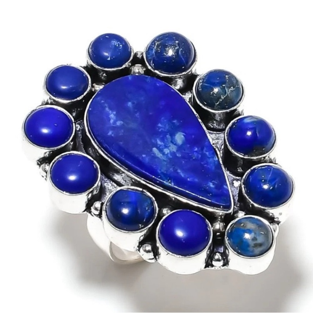 Size 8 Lapis Lazuli Gemstone Handmade 925 Sterling Silver Overlay Jewelry Ring